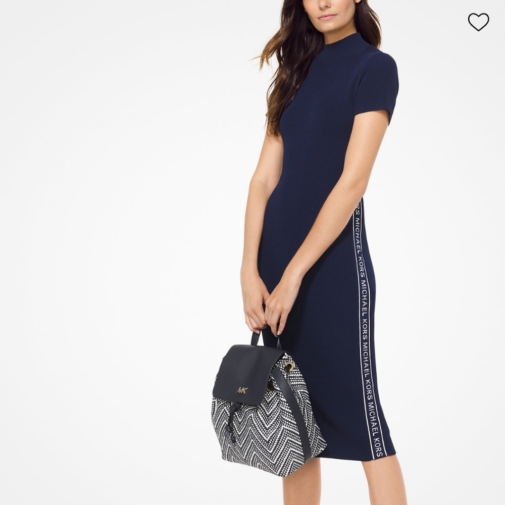 Michael Kors Teal- Logo Taped Ribbed Knit Dress